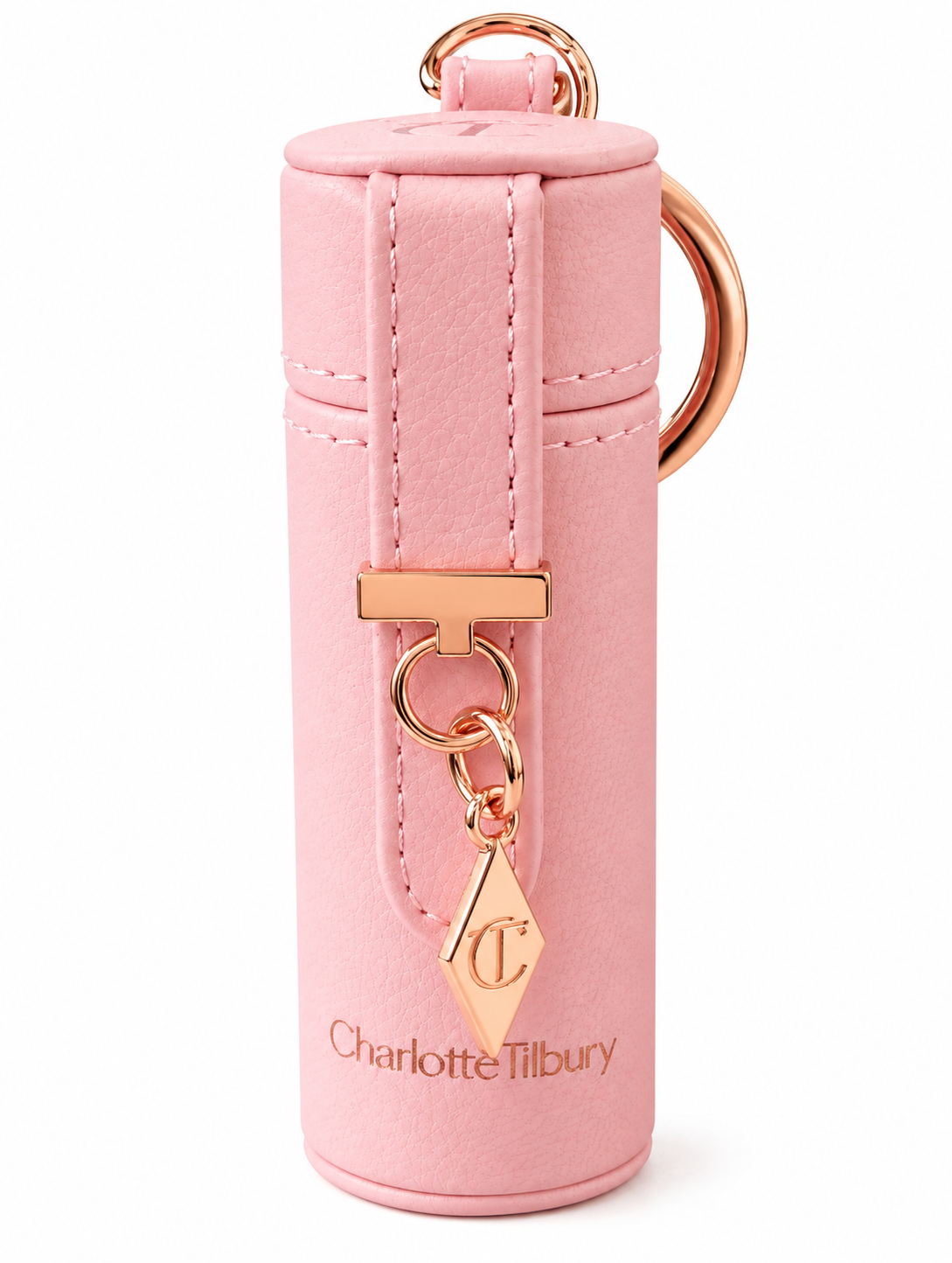 CHARLOTTE TILBURY LEATHER NUDE LIP CASE WITH KEYCHAIN