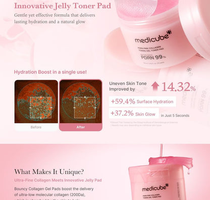 MEDICUBE  PDRN PINK COLLAGEN TONNING GEL TONER PADS