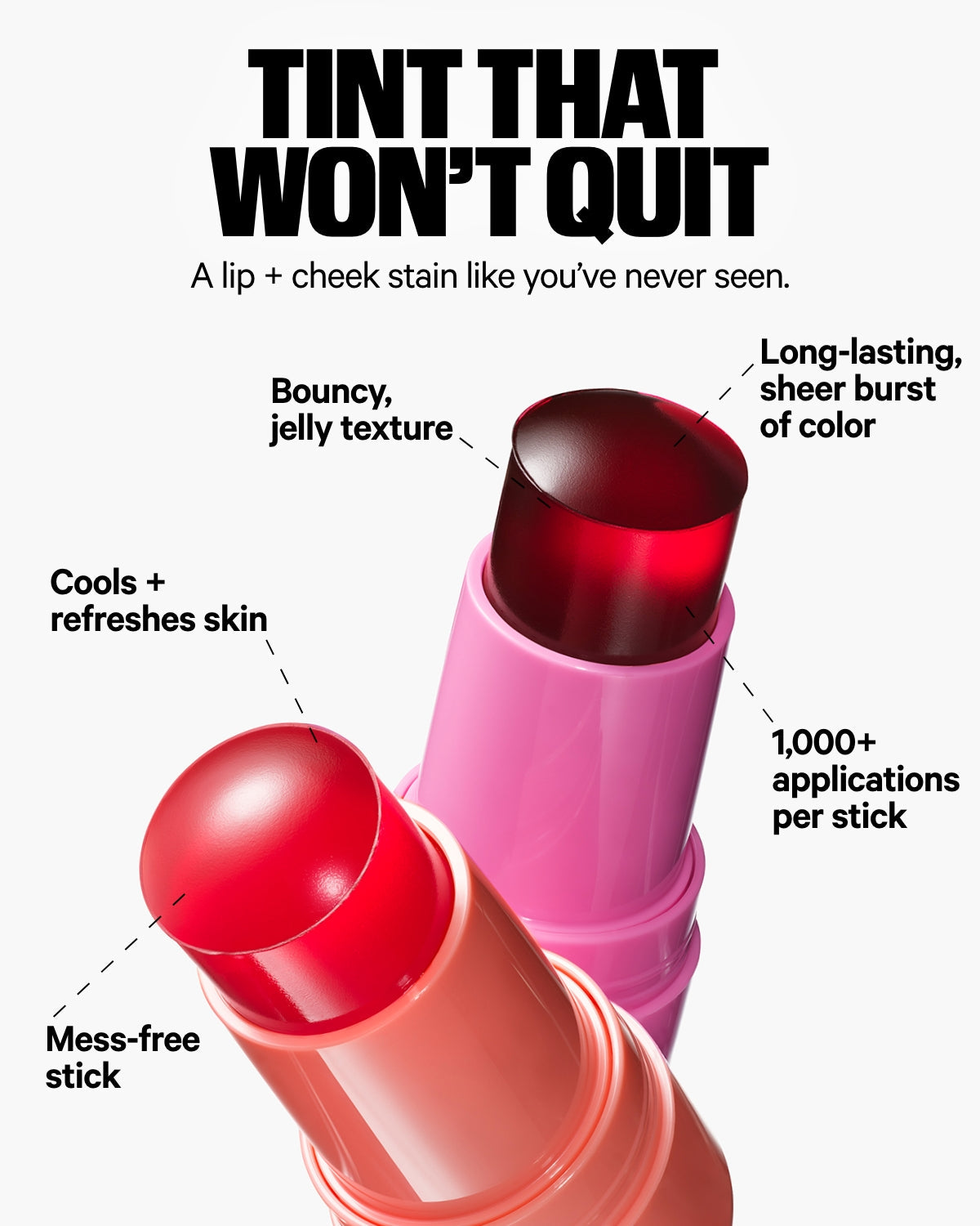 Milk Beauty Cooling Water Jelly Tint Sheer Lip + Cheek Stain(Burst - Poppy pink)