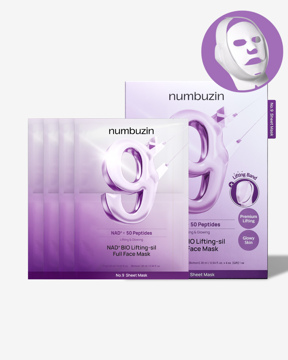 NUMBUZIN N:9 NAD+ +50 PEPTIDES LIFTING & GLOWING (4 MASKS)