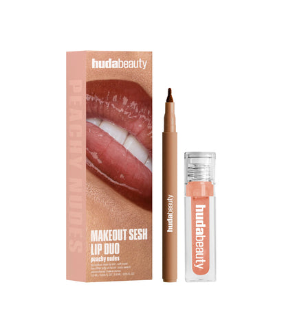 HUDA BEAUTY MAKEOUT SESH LIP DUO KIT (SOFT NUDE + JELLY OIL JUICY PEACH)