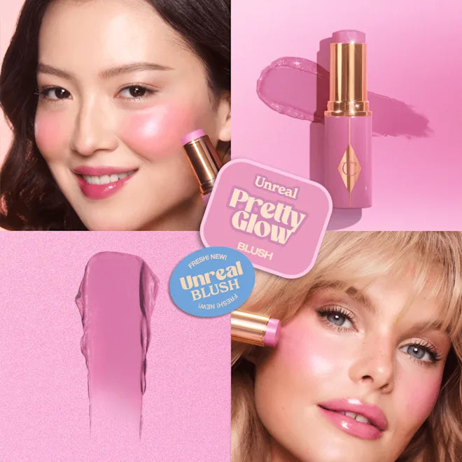 CHARLOTTE TILBURY  UNREAL LIP + CHEEK GLOW BLUSH STICK WITH HYALURONIC ACID (PRETTY GLOW)