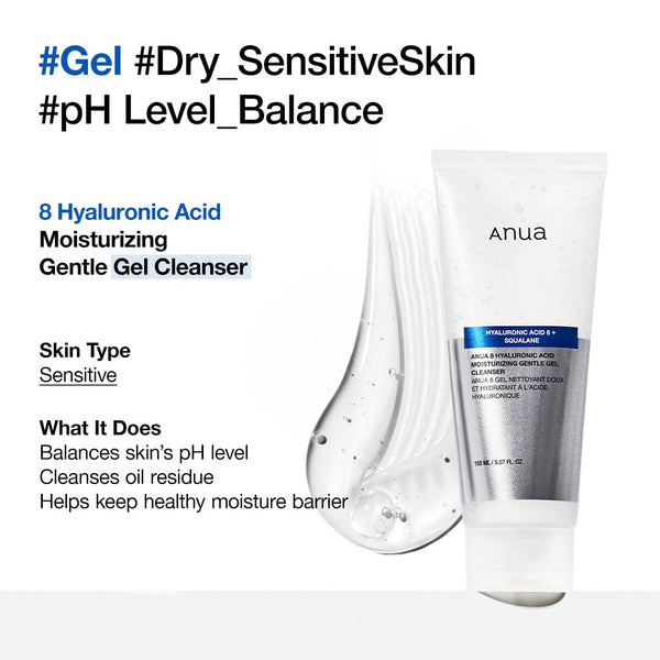 anua 8 Hyaluronic Acid Moisturizing Gentle Gel Cleanser