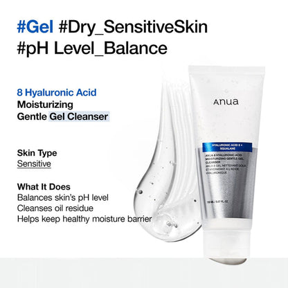anua 8 Hyaluronic Acid Moisturizing Gentle Gel Cleanser