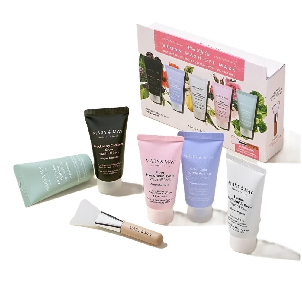 MARY MARY VEGAN WASH OFF MASK KIT OF 4 WITH HANDLE SILICON BRUSH