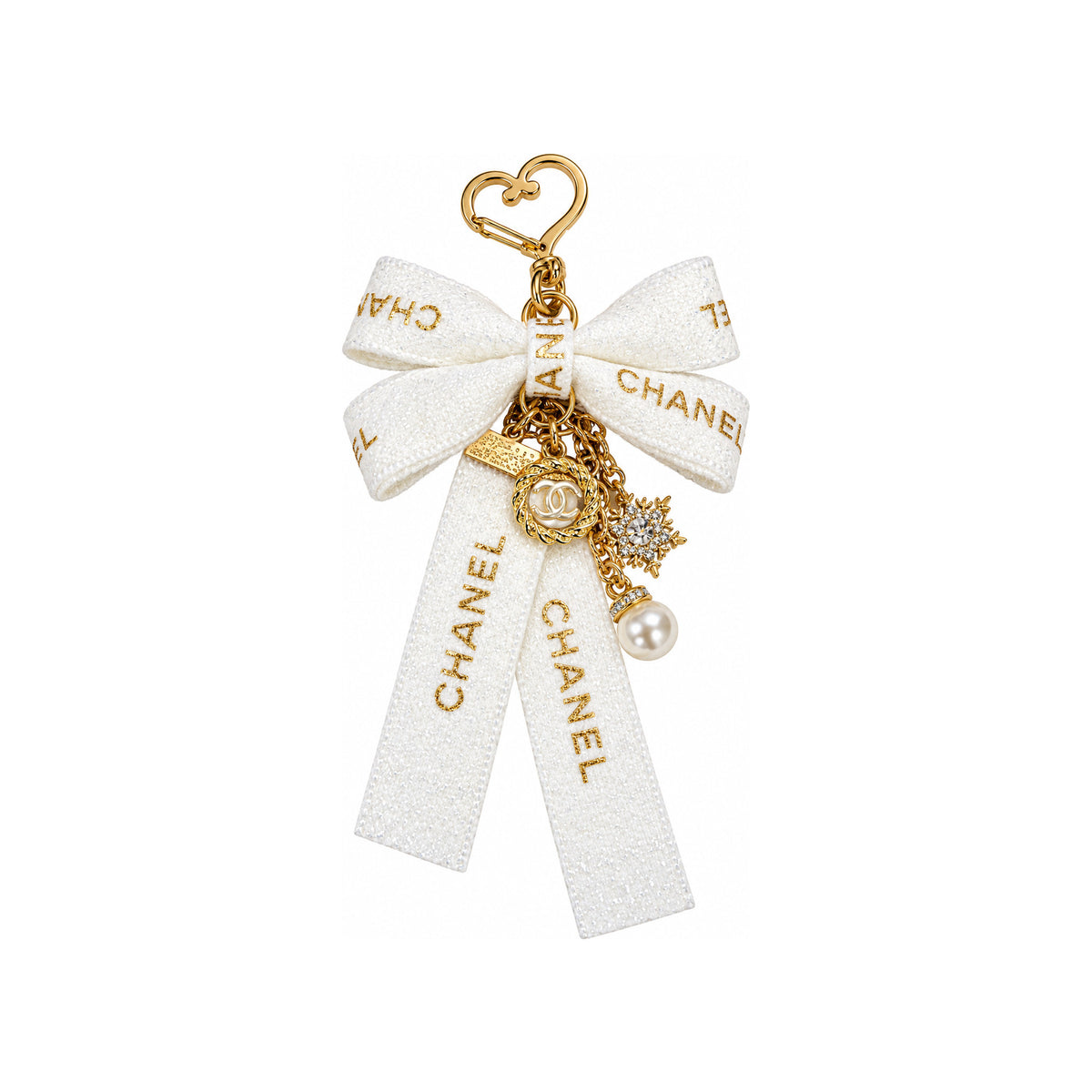 Chanel Luxury Bow Keychain with Gold & Pearl Charms