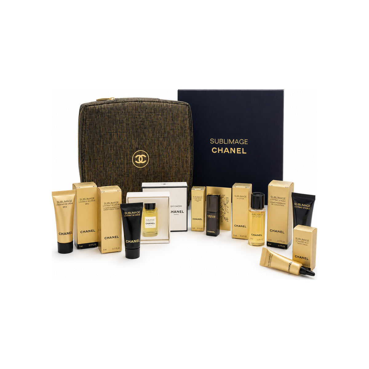 CHANEL Chanel Skincare Set Sublimage Kit with a Square Bag and 7 Mini Pieces