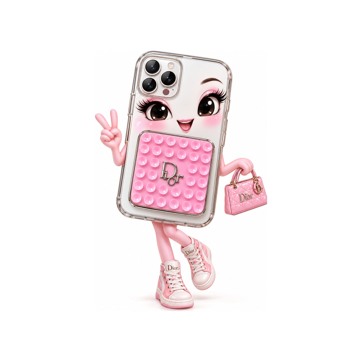 Snapaholicshop Christian Dior Pink Luxury Bubble Phone Grip Silver Logo Edition — view 2