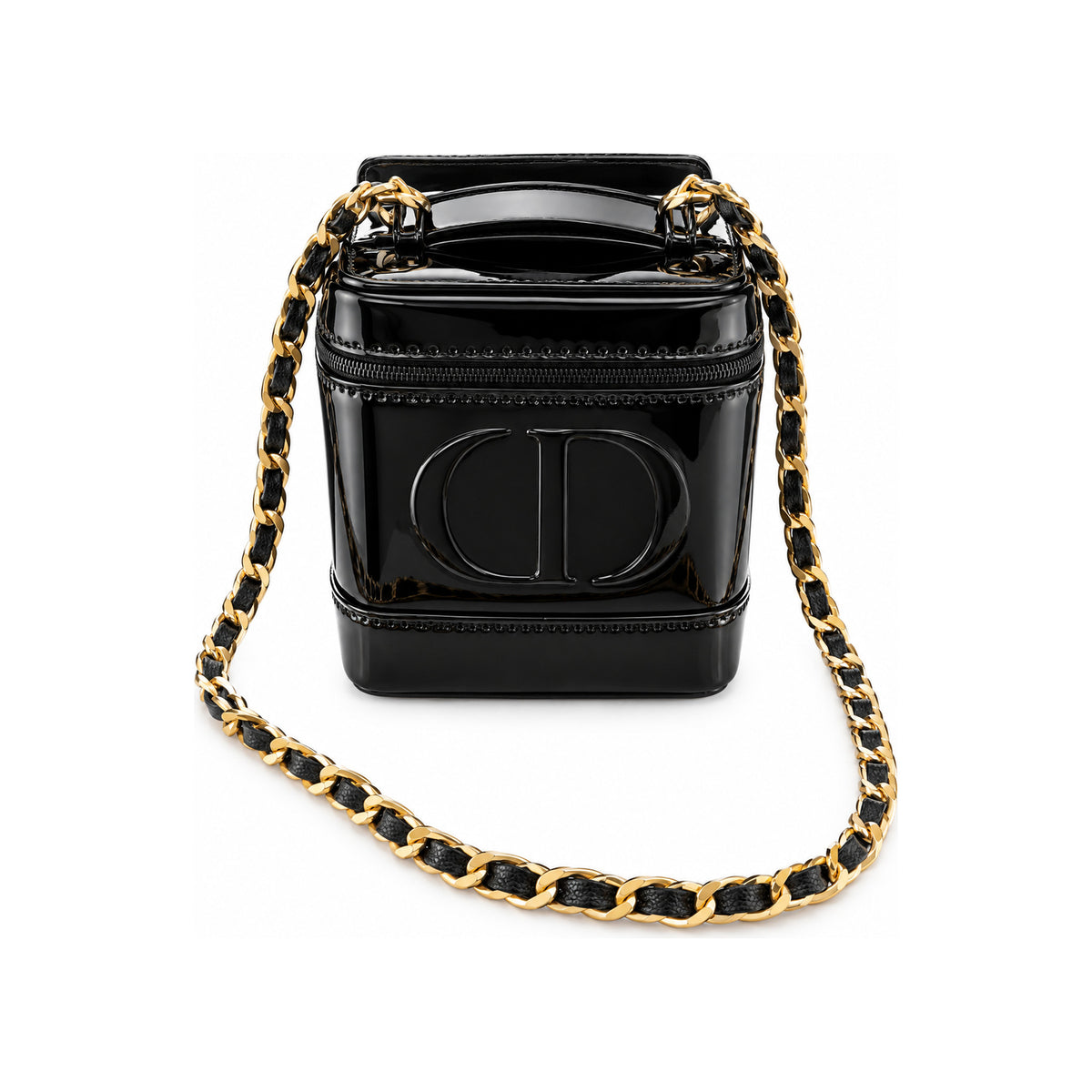 CHRISTIAN DIOR Beauty Bag Black Leather with Strap