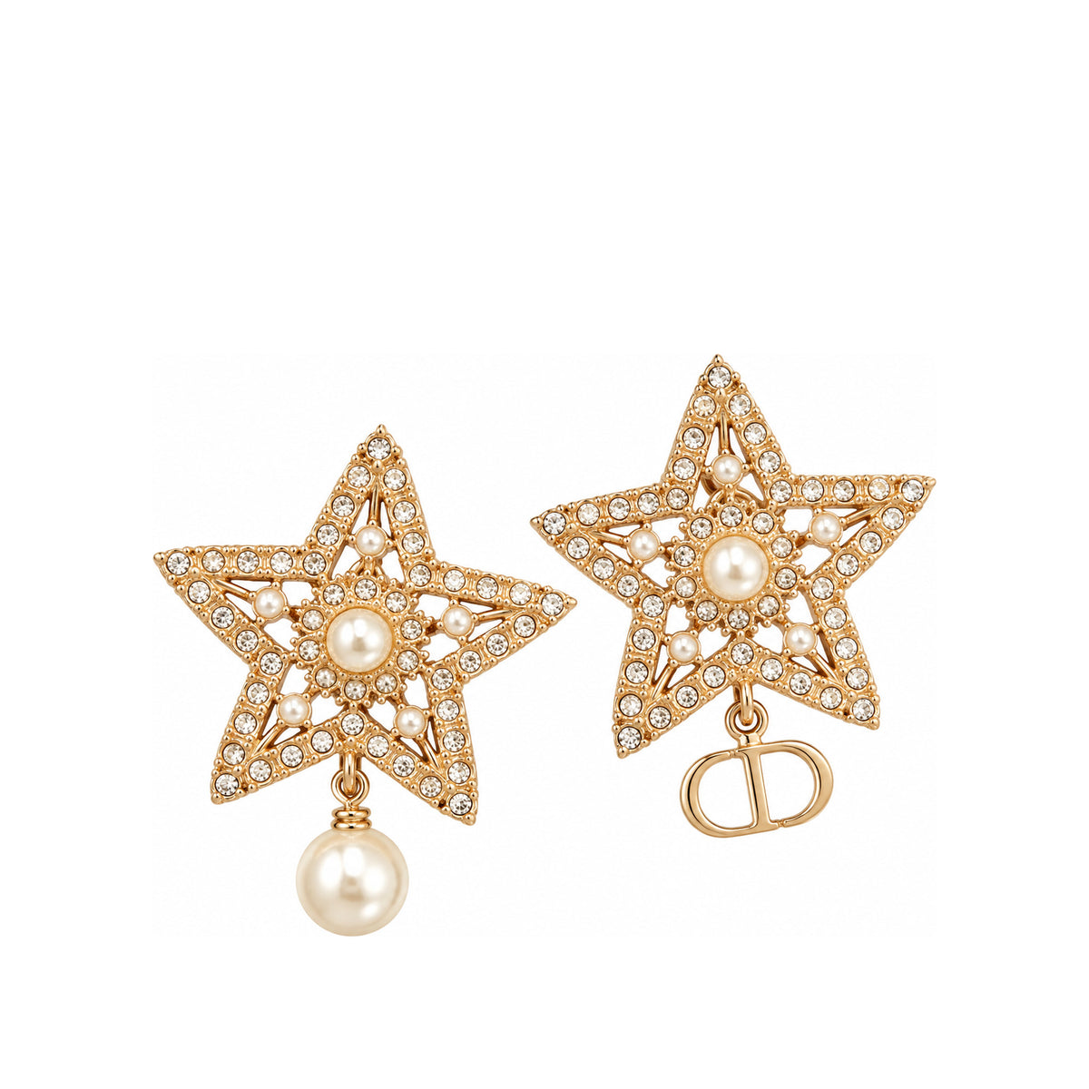 Christian Dior Cristal Star Earrings with Pearl & Gold Cd Charm
