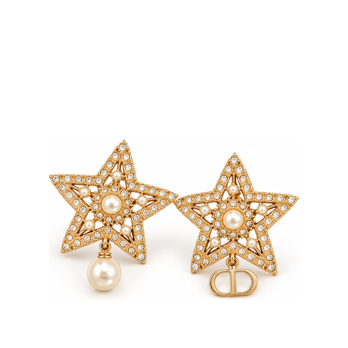 Christian Dior Cristal Star Earrings with Pearl & Gold Cd Charm