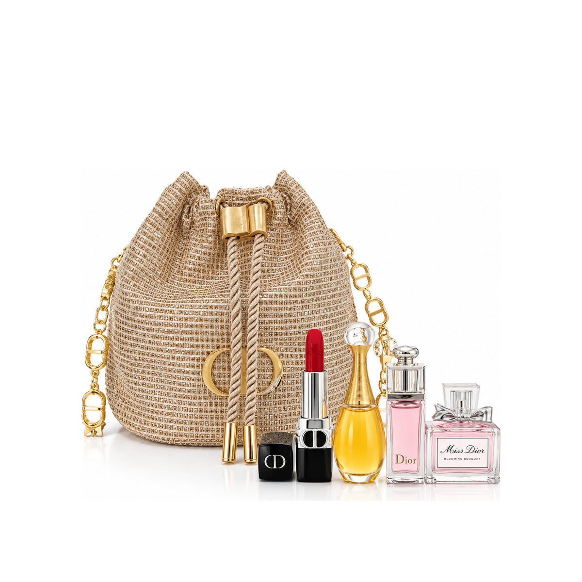 Christian  Dior Gold Bucket  Bag With  4 Mini