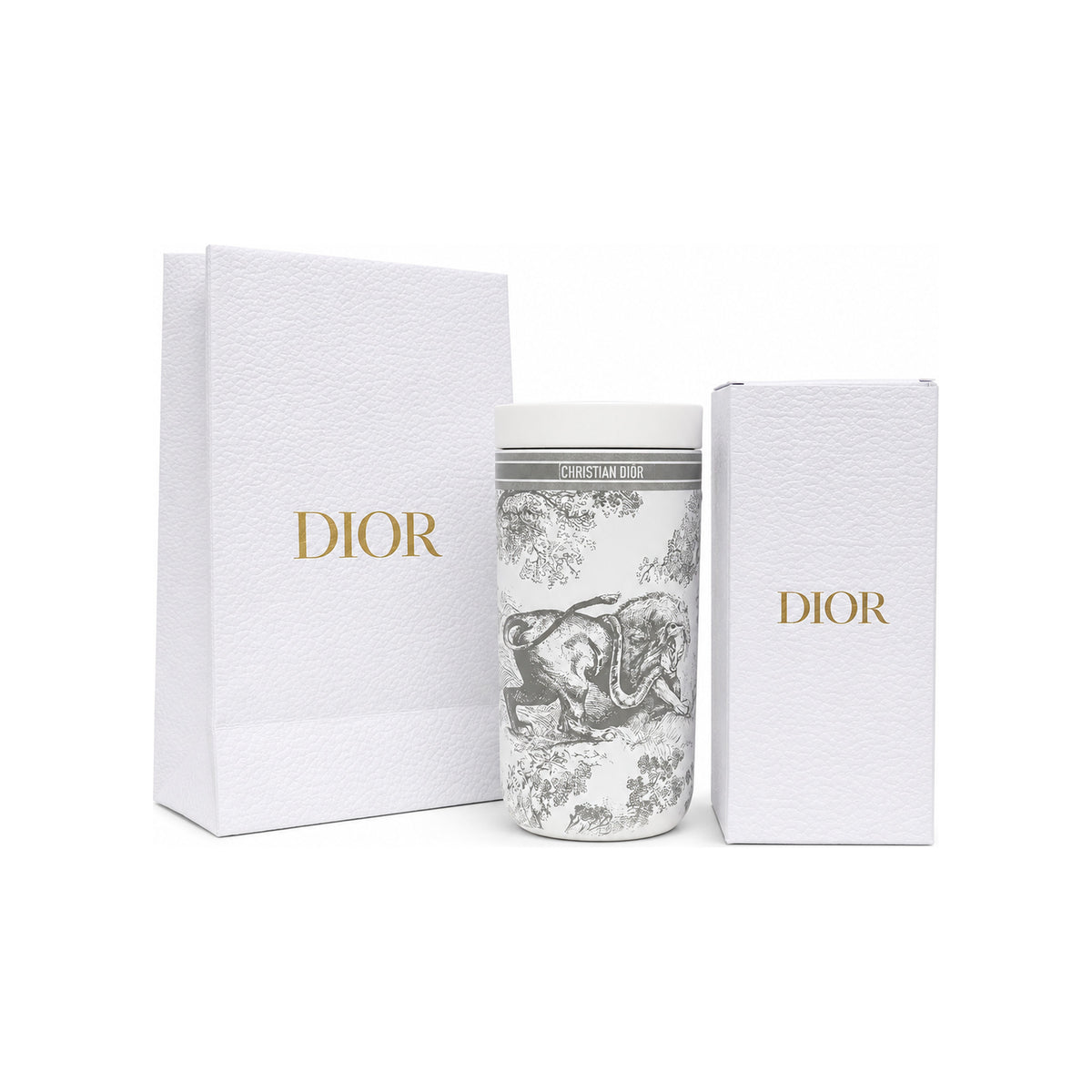 CHRISTIAN DIOR Grey and White Travel Mug / Cup