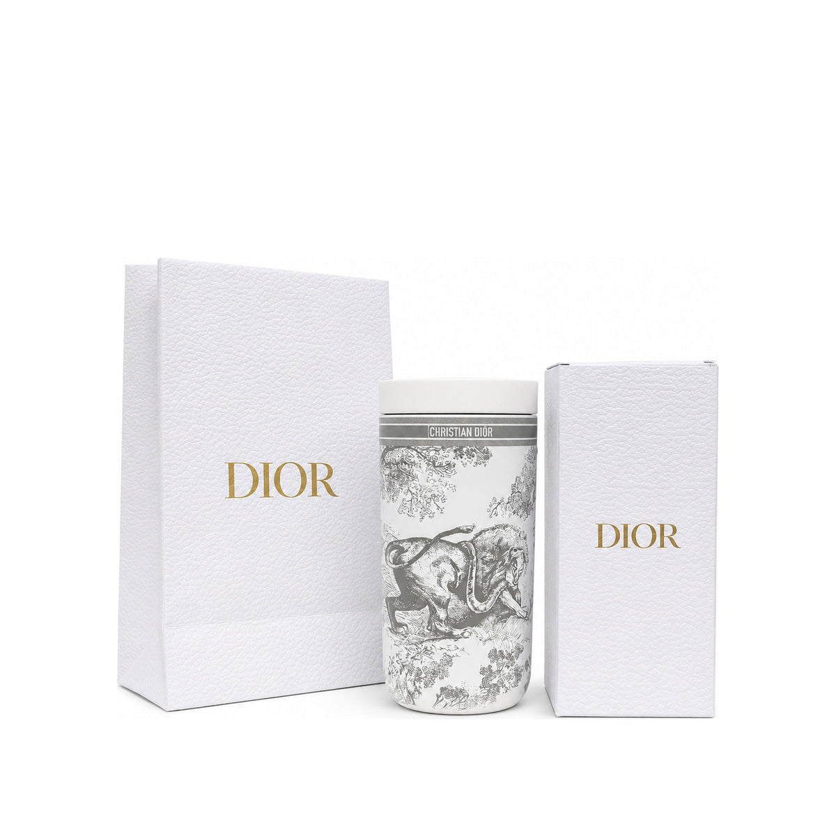 CHRISTIAN DIOR Grey and White Travel Mug / Cup