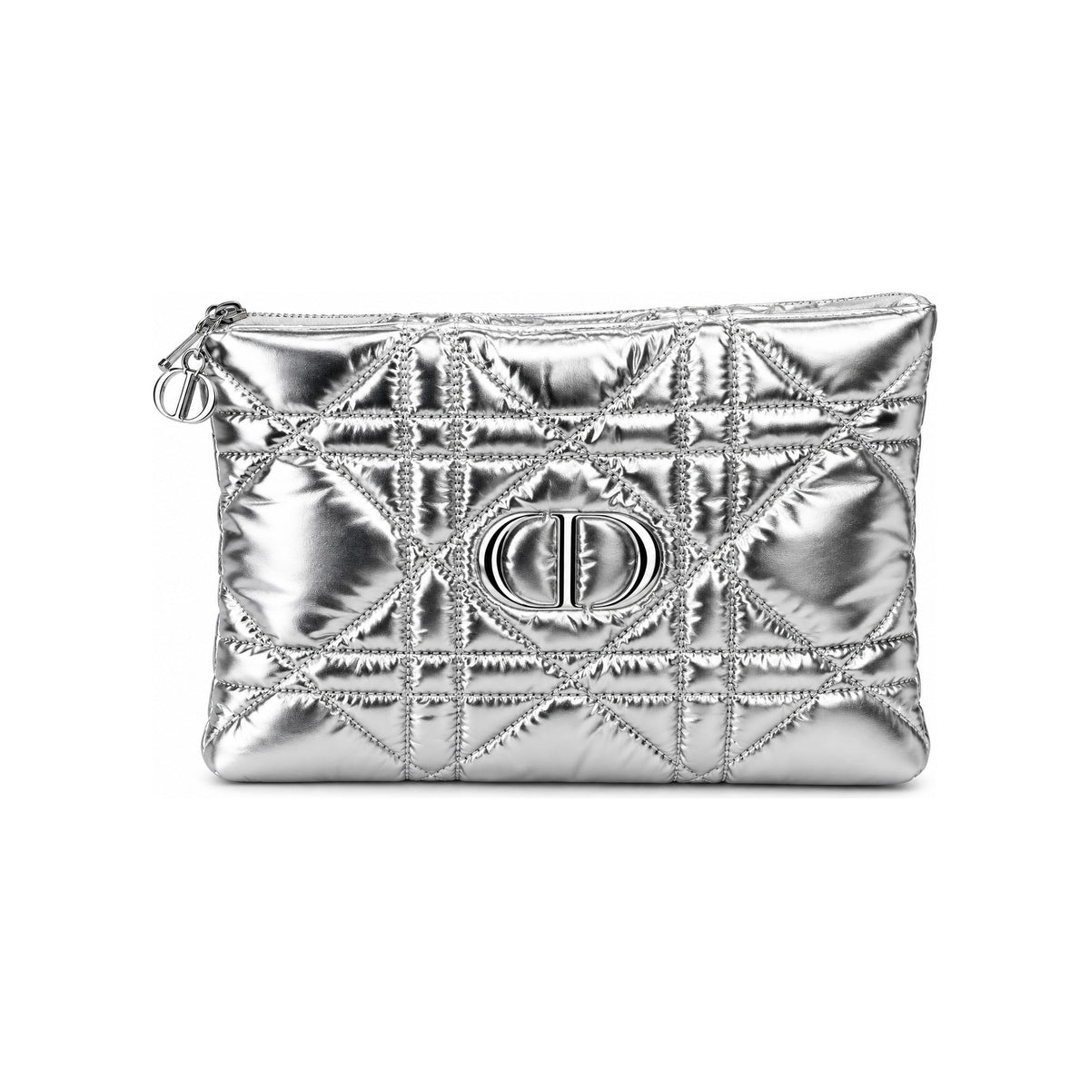 CHRISTIAN DIOR Metalic Silver Quilted Beauty Pouch