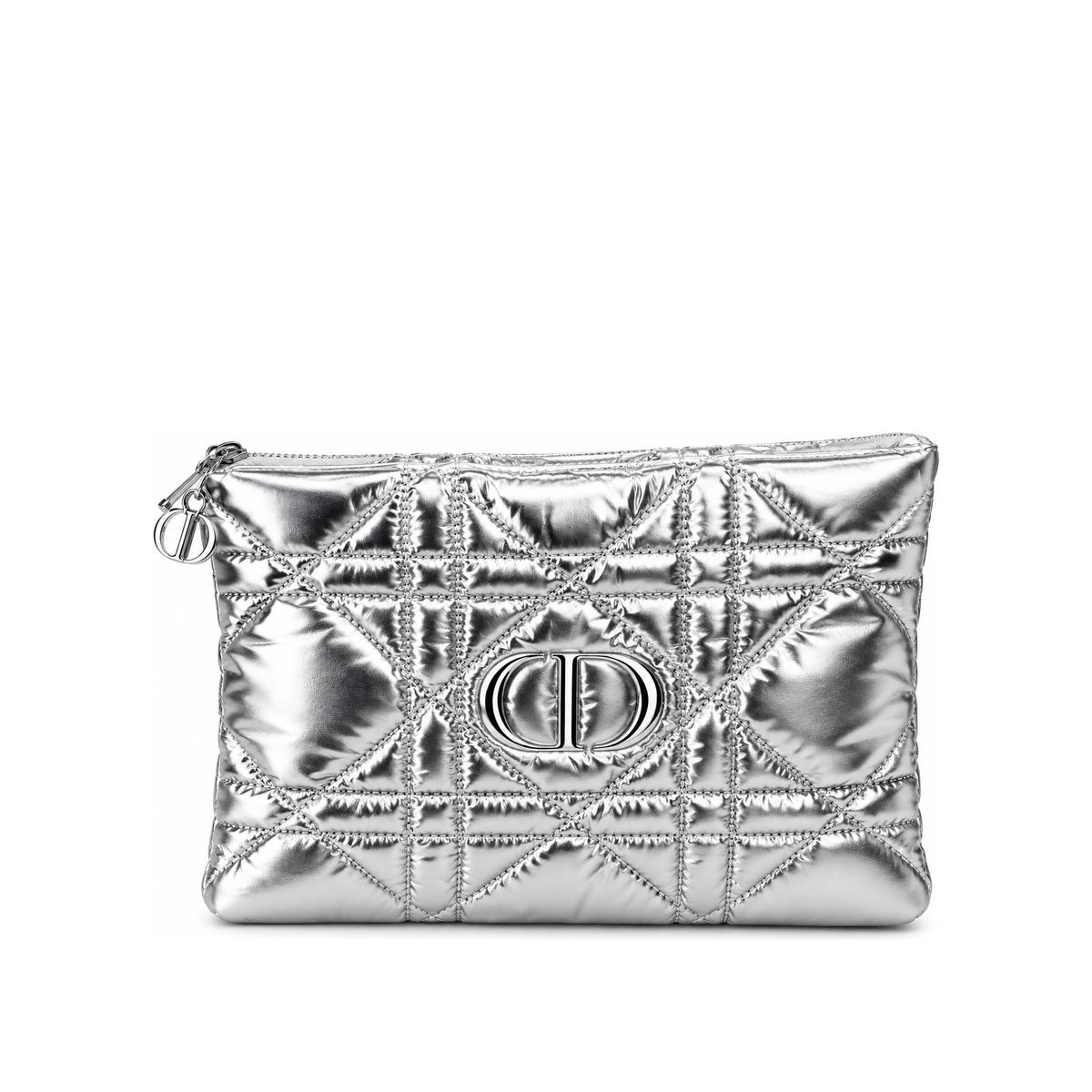 CHRISTIAN DIOR Metalic Silver Quilted Beauty Pouch