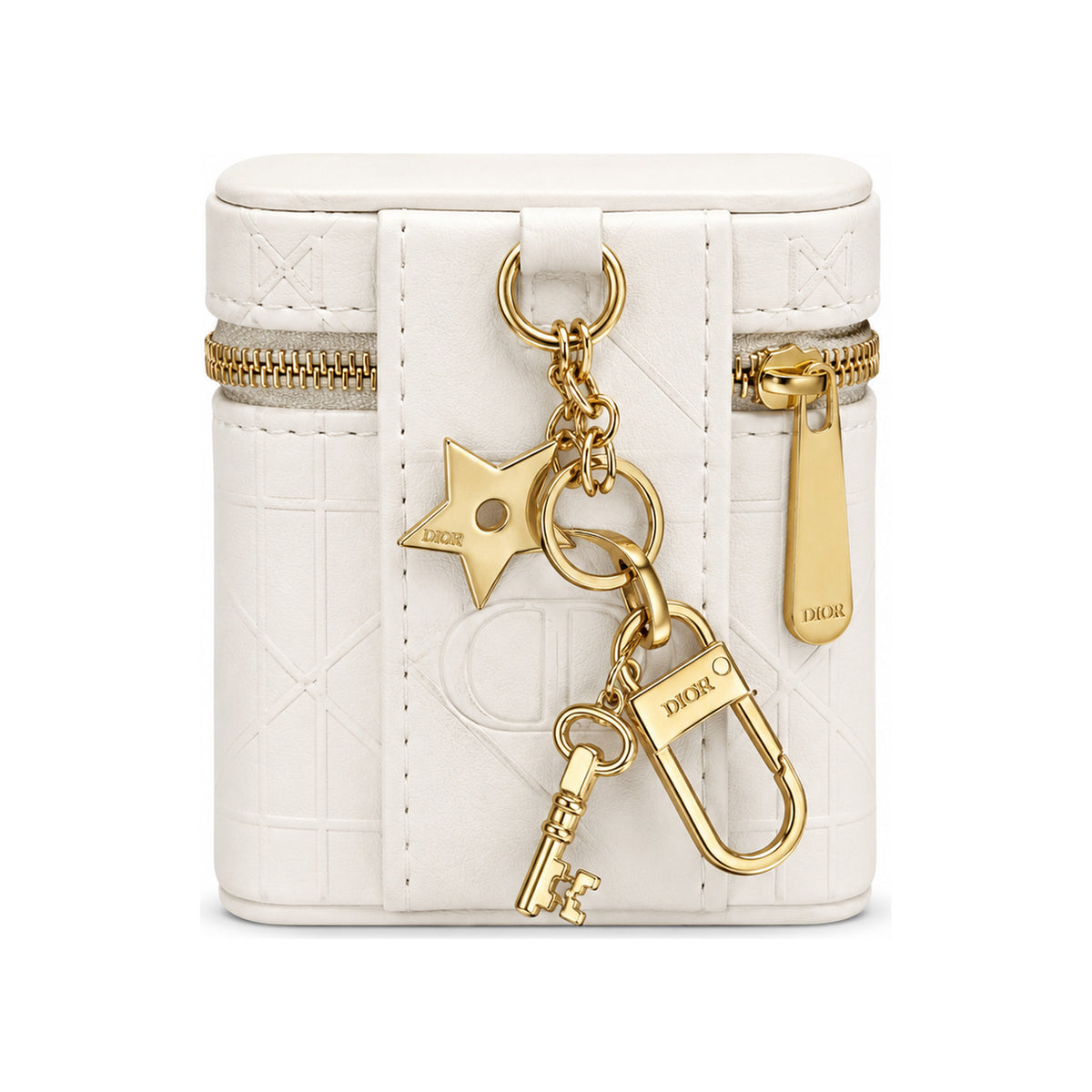 CHRISTIAN DIOR Set of 3 Mini Lipstick with Keychain Gold with White Leather Bag — view 2