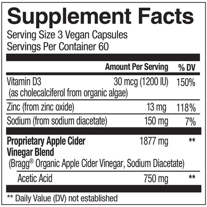 BRAGG APPLE CIDER VINEGAR 180 CAPSULES (IMPORTED FROM USA)