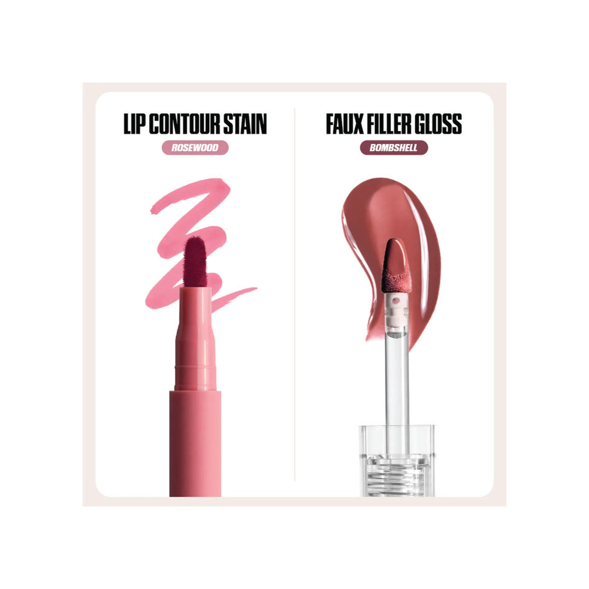 HUDA BEAUTY HUDA BEAUTY MAKEOUT SESH LIP DUO KIT (rosewood + bombshell lip gloss) rosy nude — view 2
