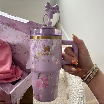 STANLEY 1913 X LOVESHACKFANCY QUENCHER TUMBLER WITH HANDLE (FLOWER  COLLECTION PURPLE)