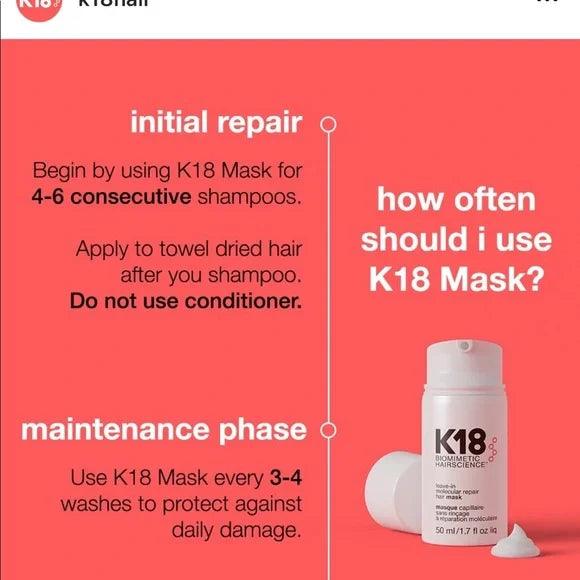 K18 BIOMIMETIC HAIRSCIENCE  PROFESSIONAL MOLECULAR REPAIR HAIR MASK 150ML