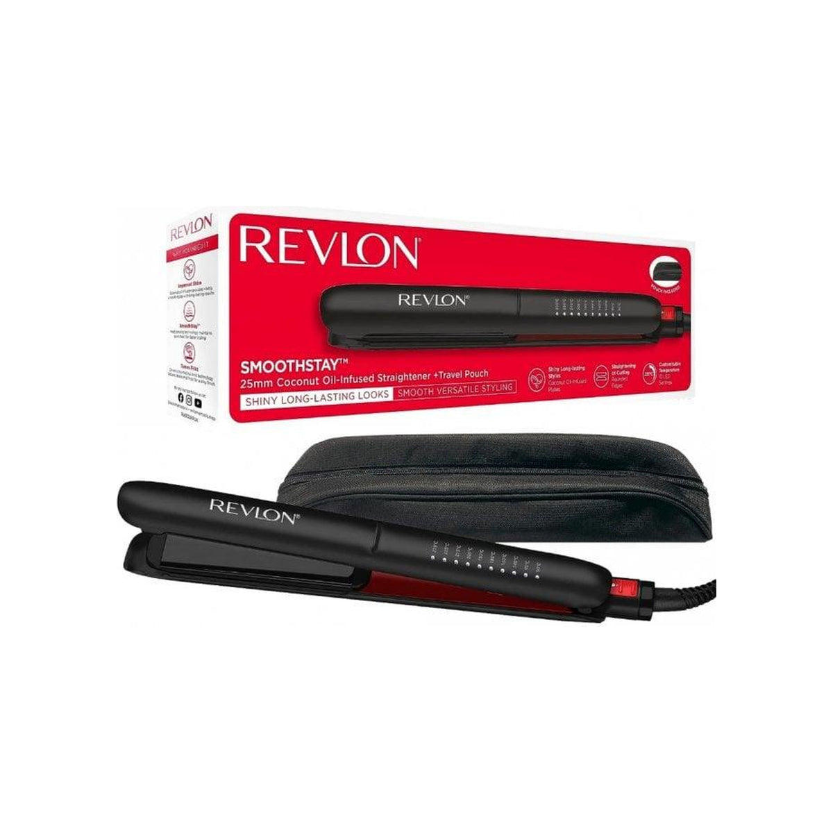 REVLON PRO COLLECTION Smoothstay 25mm Coconut Oil-Infused Straightener & Travel Pouch