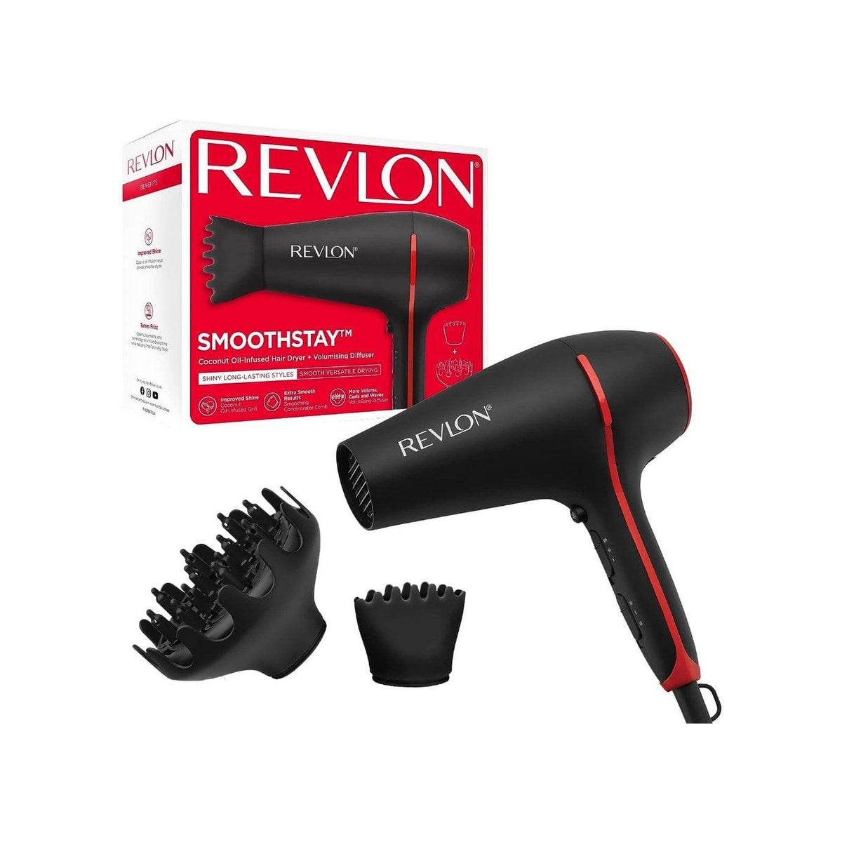 REVLON PRO COLLECTION Smoothstay Coconut Oil Infused Hair Dryer & Volumiser with Diffuser