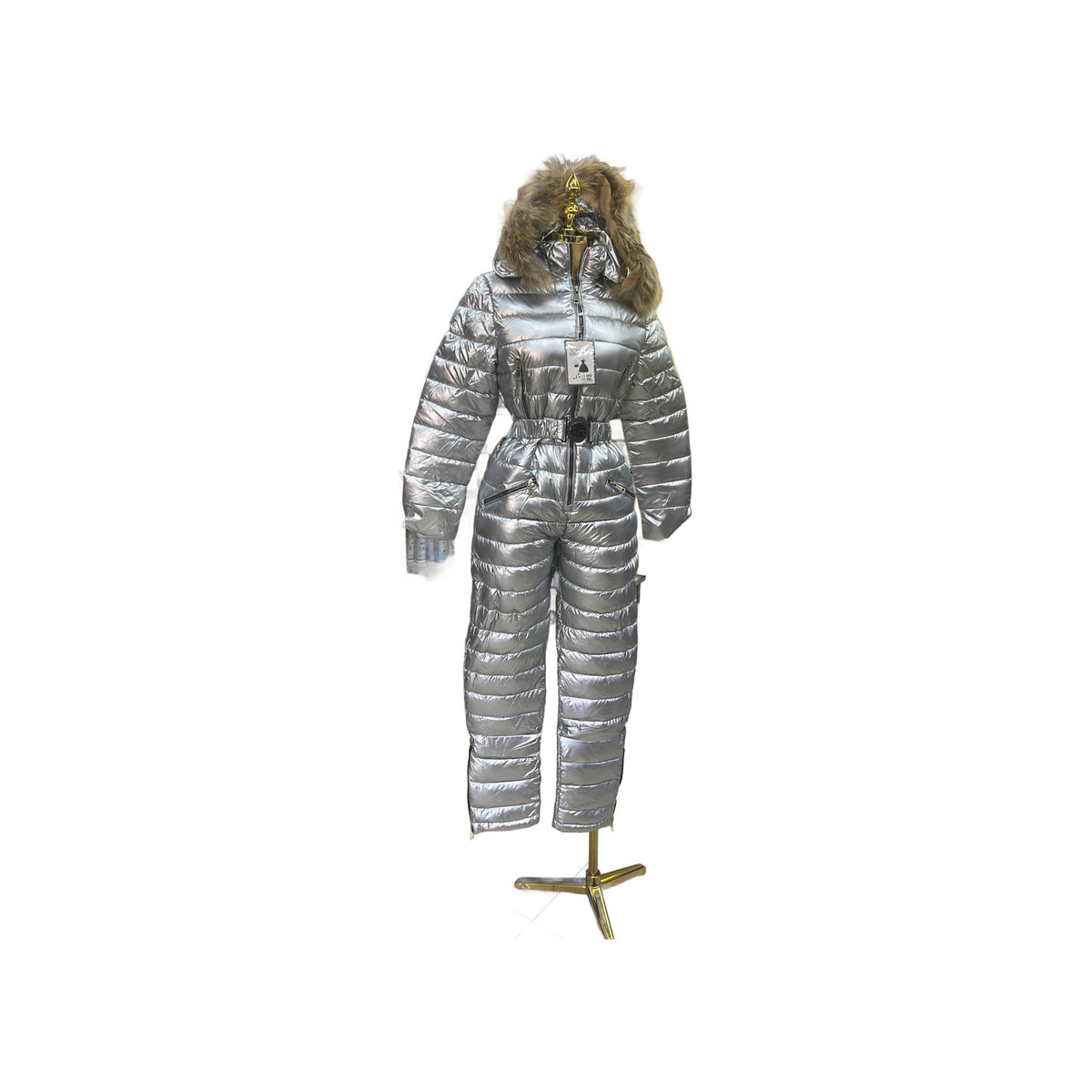 Women Metalic Snow Suits for Women Waterproof One Piece Jumpsuit — Silver