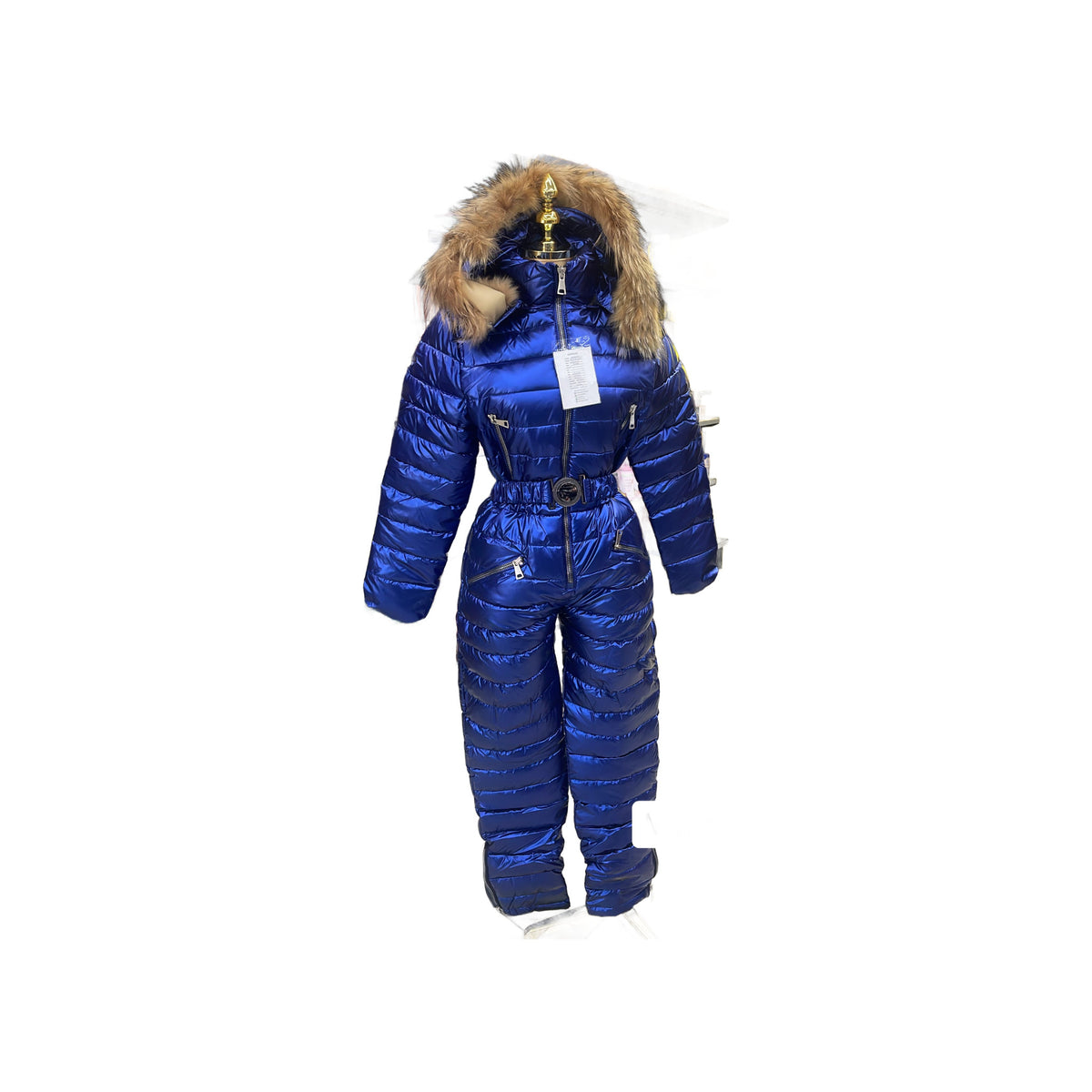 Women Metalic Snow Suits for Women Waterproof One Piece Jumpsuit — Navy Blue