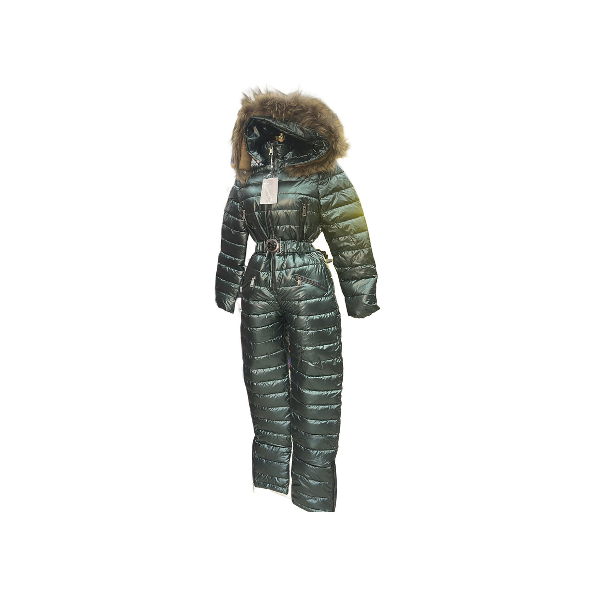 Women Metalic Snow Suits for Women Waterproof One Piece Jumpsuit — Green