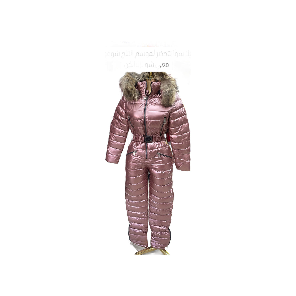 Women Metalic Snow Suits for Women Waterproof One Piece Jumpsuit — Pink