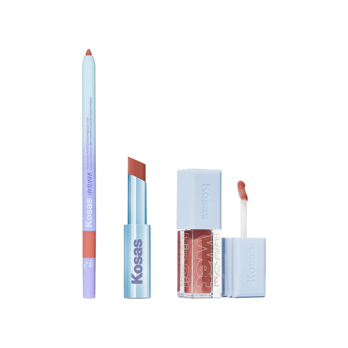 KOSAS Kosas Kossas Unbuttoned Lip Trio Wet Stick, Hotliner + Wet Lip Oil Gloss — view 2